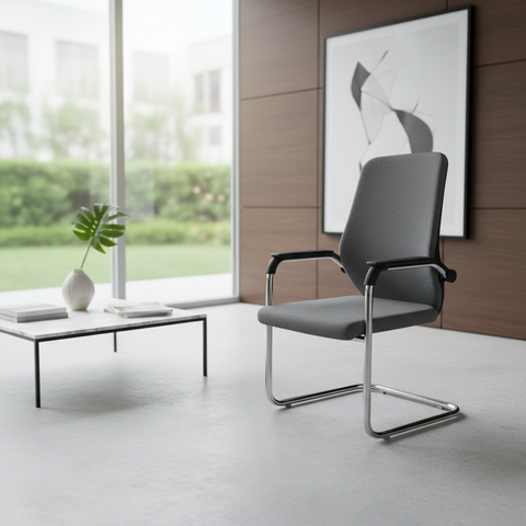 Mesh Back Visitor Chair UAE | Chrome Base Office Chair Dubai | IH 306V GRY