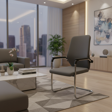 Mesh Back Visitor Chair UAE | Chrome Base Office Chair Dubai | IH 306V GRY