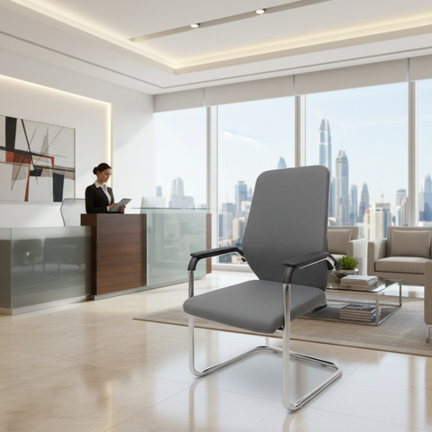 Mesh Back Visitor Chair UAE | Chrome Base Office Chair Dubai | IH 306V GRY