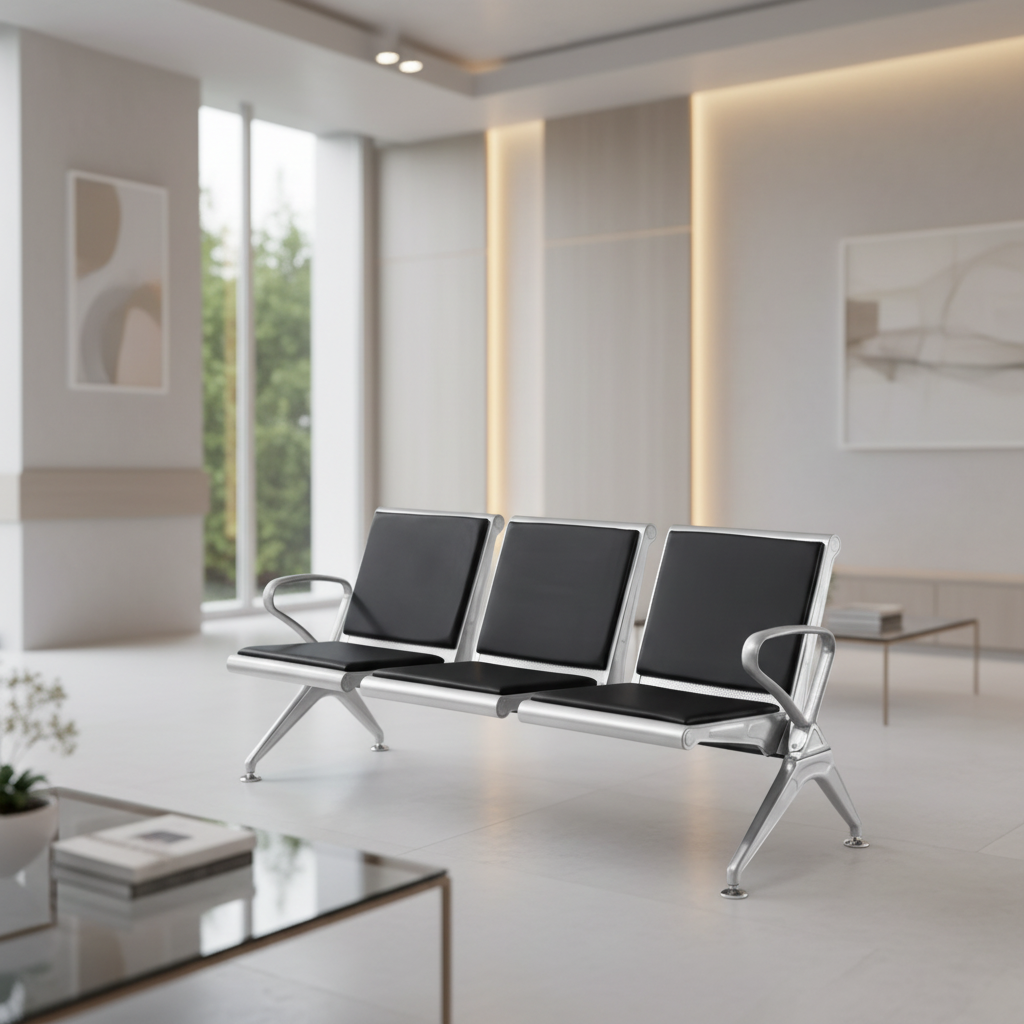 Airport Chair 3-Seater Steel Silver + PVC Black | UAE-Wide Delivery