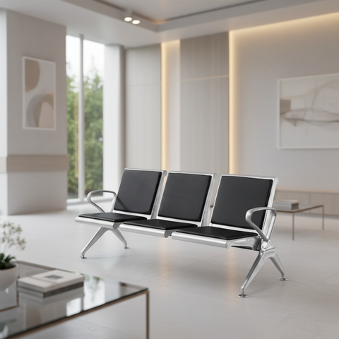 Airport Chair 3-Seater Steel Silver + PVC Black | UAE-Wide Delivery