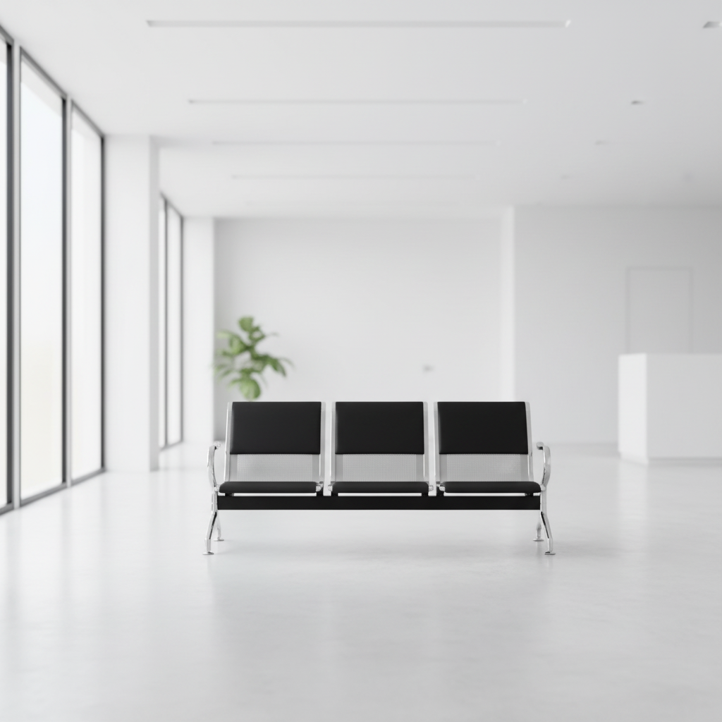 Airport Chair 3-Seater Steel Silver & Black PVC - UAE Delivery