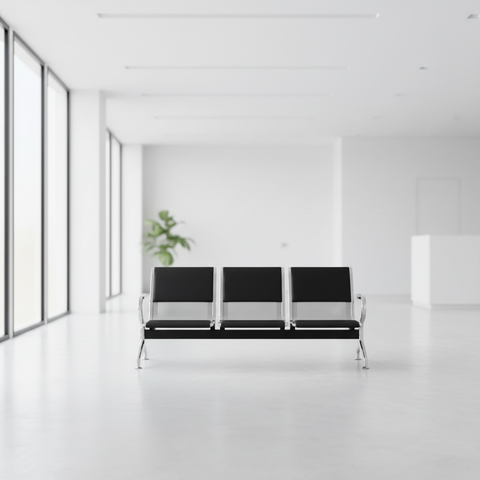 Airport Chair 3-Seater Steel Silver & Black PVC - UAE Delivery