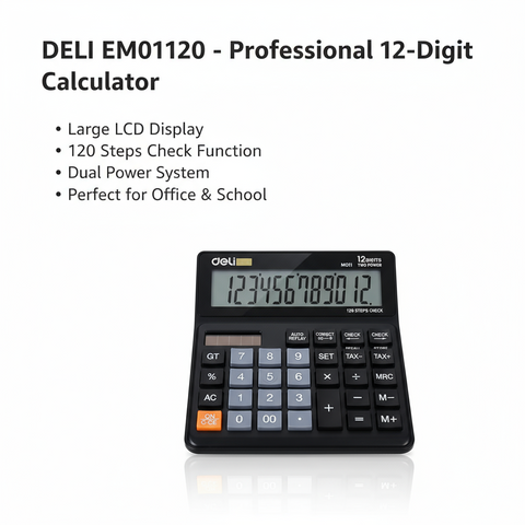 Deli EM01120 Desktop Calculator 12-Digit LCD Display - Office & School Calculator UAE