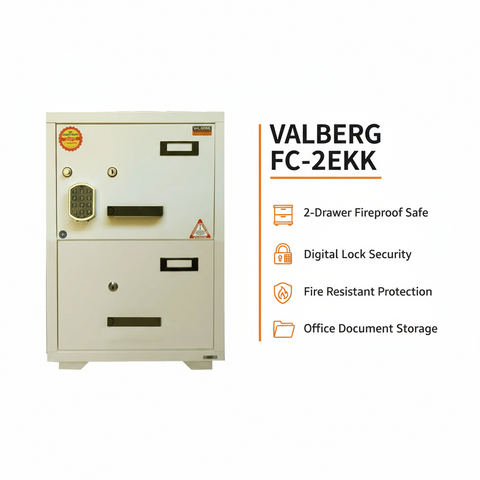 Valberg FC-2EKK Fire Resistant Filing Cabinet UAE | 2 Drawer Fireproof Safe with Digital Lock | Office Document Storage Dubai