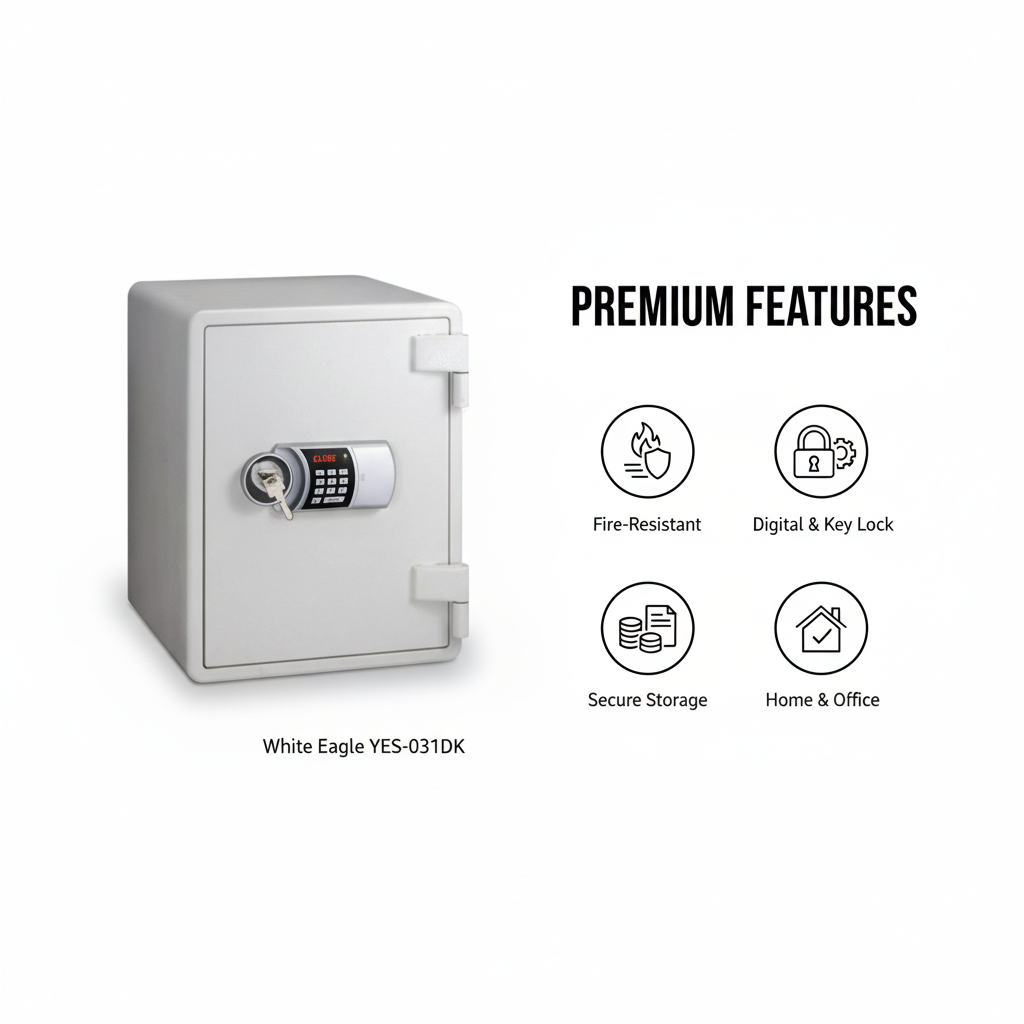 Eagle YES-031DK Fire-Resistant Safe – White, Digital + Key Lock System