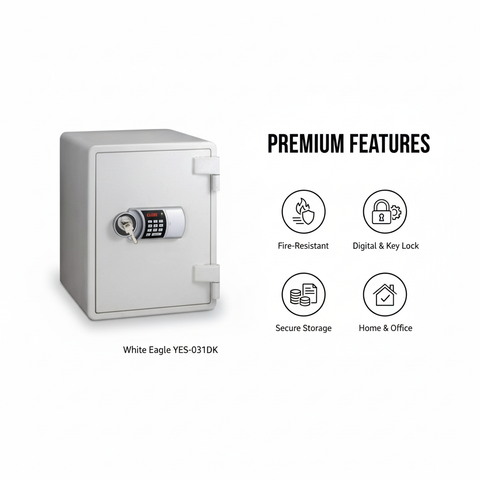 Eagle YES-031DK Fire-Resistant Safe – White, Digital + Key Lock System