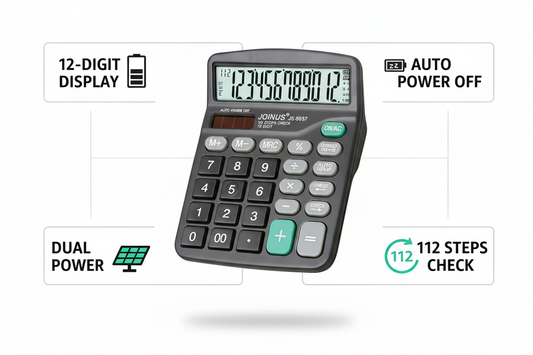 JOINUS 12-Digit Calculator JS-8837 | Dual Power Desktop Calculator for Office & School UAE