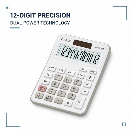Casio MX-12 Desktop Calculator 12-Digit | Solar Dual Power Office Calculator UAE