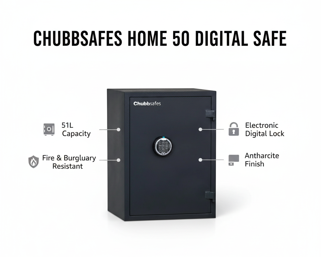 Chubbsafes HOME 50 Digital Safe – 51L, Fire & Burglary Resistant, Anthracite Finish