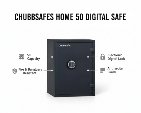 Chubbsafes HOME 50 Digital Safe – 51L, Fire & Burglary Resistant, Anthracite Finish