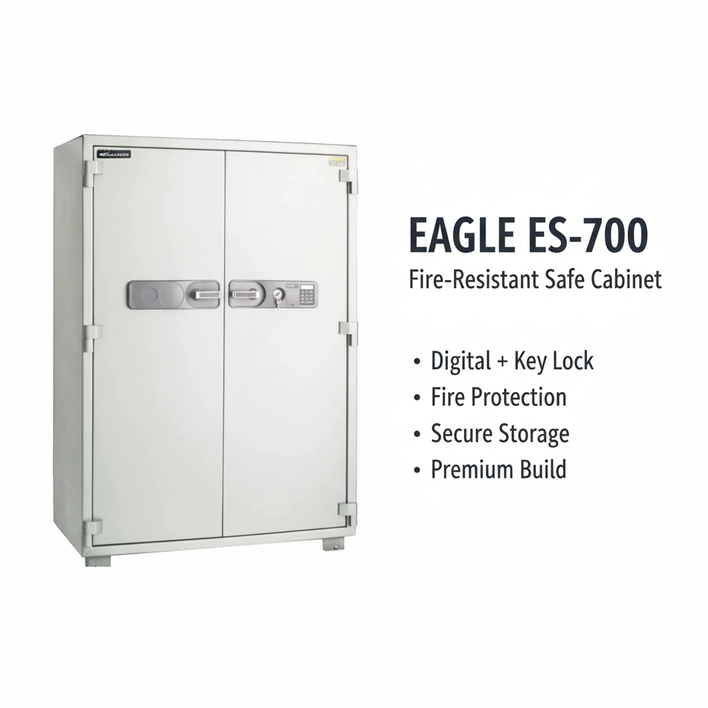 Eagle ES-700 Fire-Resistant Safe Cabinet – Grey, Digital + Key Lock System