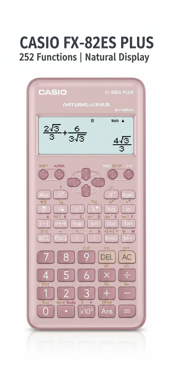 Casio FX-82ES Plus Scientific Calculator (Pink) – 252 Functions, Non-Programmable, Ideal for UAE School & University Use