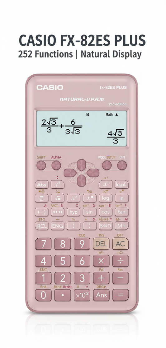 Casio FX-82ES Plus Scientific Calculator (Pink) – 252 Functions, Non-Programmable, Ideal for UAE School & University Use