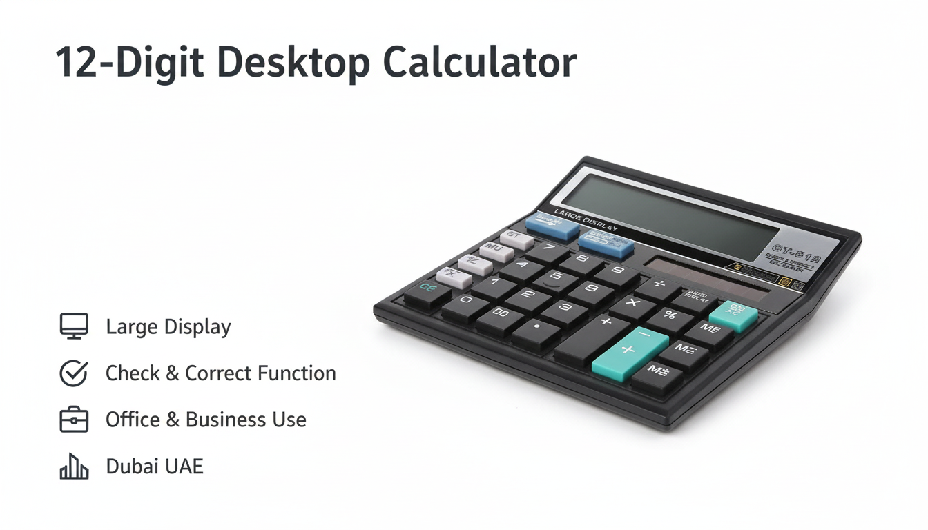 Desktop Calculator 12 Digit Large Display - Office Calculator Dubai UAE | Check & Correct Function