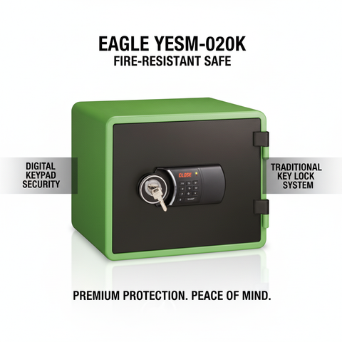 Eagle YESM-020K Fire-Resistant Safe – Green, Digital + Key Lock System