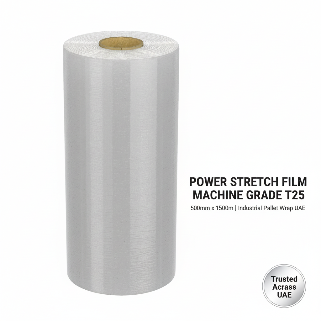 Power Stretch Film Machine Grade T25 - Industrial Pallet Wrap UAE | 500mm x 1500m