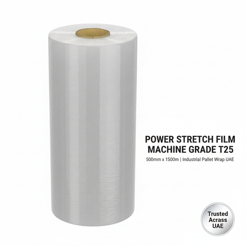 Power Stretch Film Machine Grade T25 - Industrial Pallet Wrap UAE | 500mm x 1500m