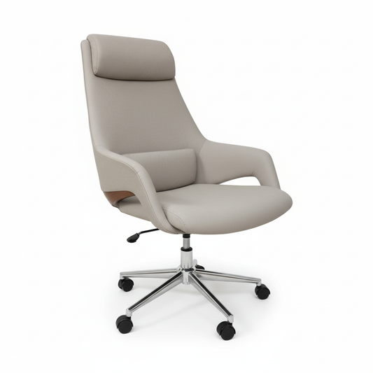 Premium High Back Office Chair - Beige & Grey PU Leather | UAE Delivery