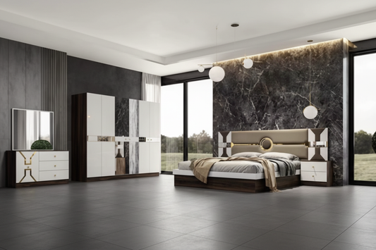 Complete Bedroom Set 180x200 UAE | 6-Door Wardrobe, Dressing Table & Side Tables | Premium Wooden Furniture Dubai