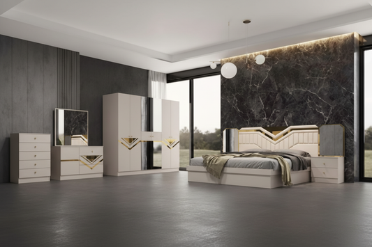 6-Piece Bedroom Set Dubai - King Size Bed 180x200cm with Wardrobe & Dressing Table UAE