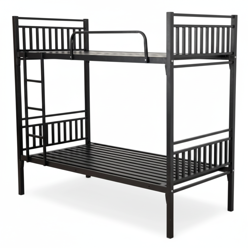 Black Metal Bunk Bed 190x90x170cm | Twin Sleeper for Kids & Adults | Space-Saving Furniture UAE