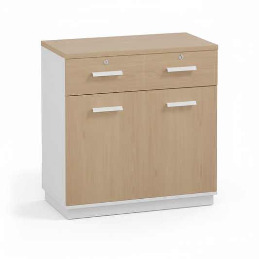 Credenza Side Table Oak & White 80cm - Office Storage Cabinet UAE