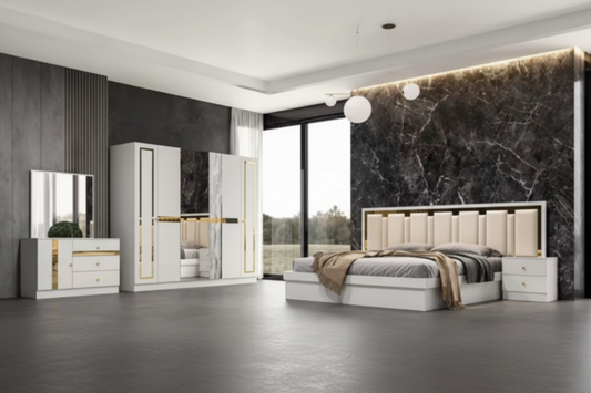 Bedroom Furniture Set 6 Piece - King Size Bed 180x200cm, Wardrobe, Dressing Table | Dubai UAE