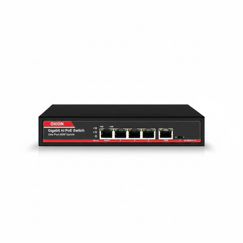 OXION OX-GPS504-1G 4-Port Gigabit AI PoE Switch UAE | 65W PoE+ 250m Long Range Network Switch Dubai Abu Dhabi Sharjah Ajman
