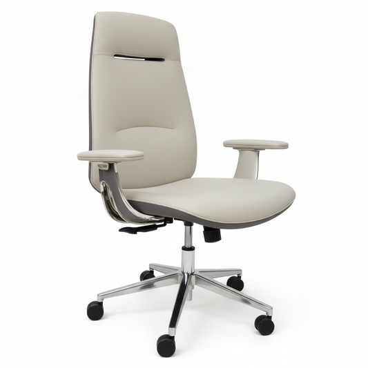 Premium High Back Office Chair Beige & Grey | Ergonomic PU Leather Executive Chair UAE
