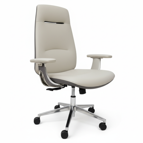 Premium High Back Office Chair Beige & Grey | Ergonomic PU Leather Executive Chair UAE