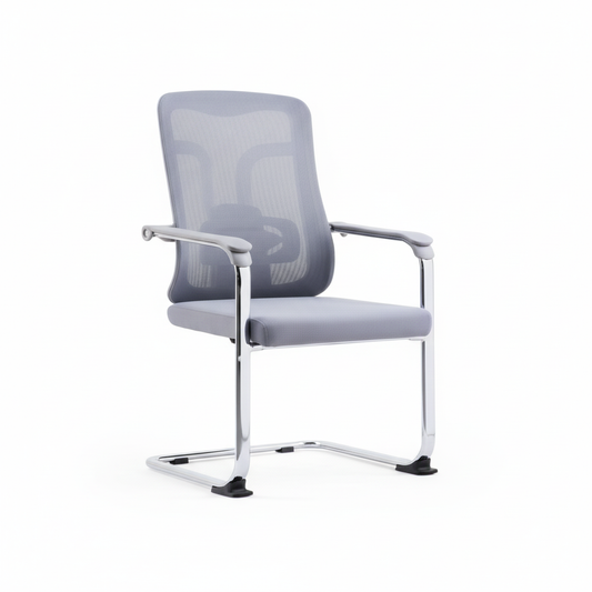 Ergonomic Mesh Visitor Grey Chair with Chrome Arms - Office Guest Chair UAE | IH D-215