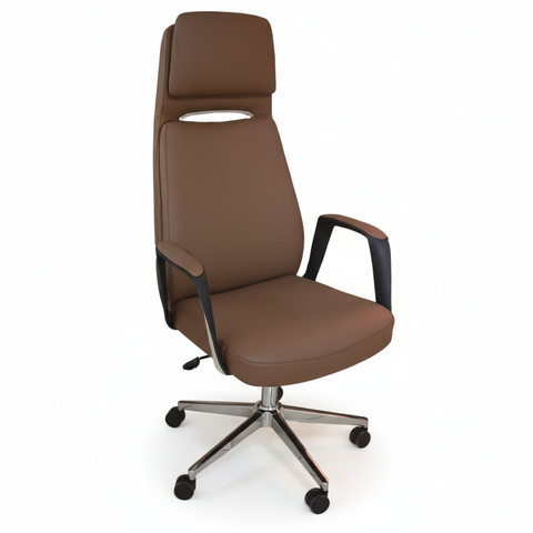 Premium High Back Office Chair Brown PU Leather | UAE Delivery
