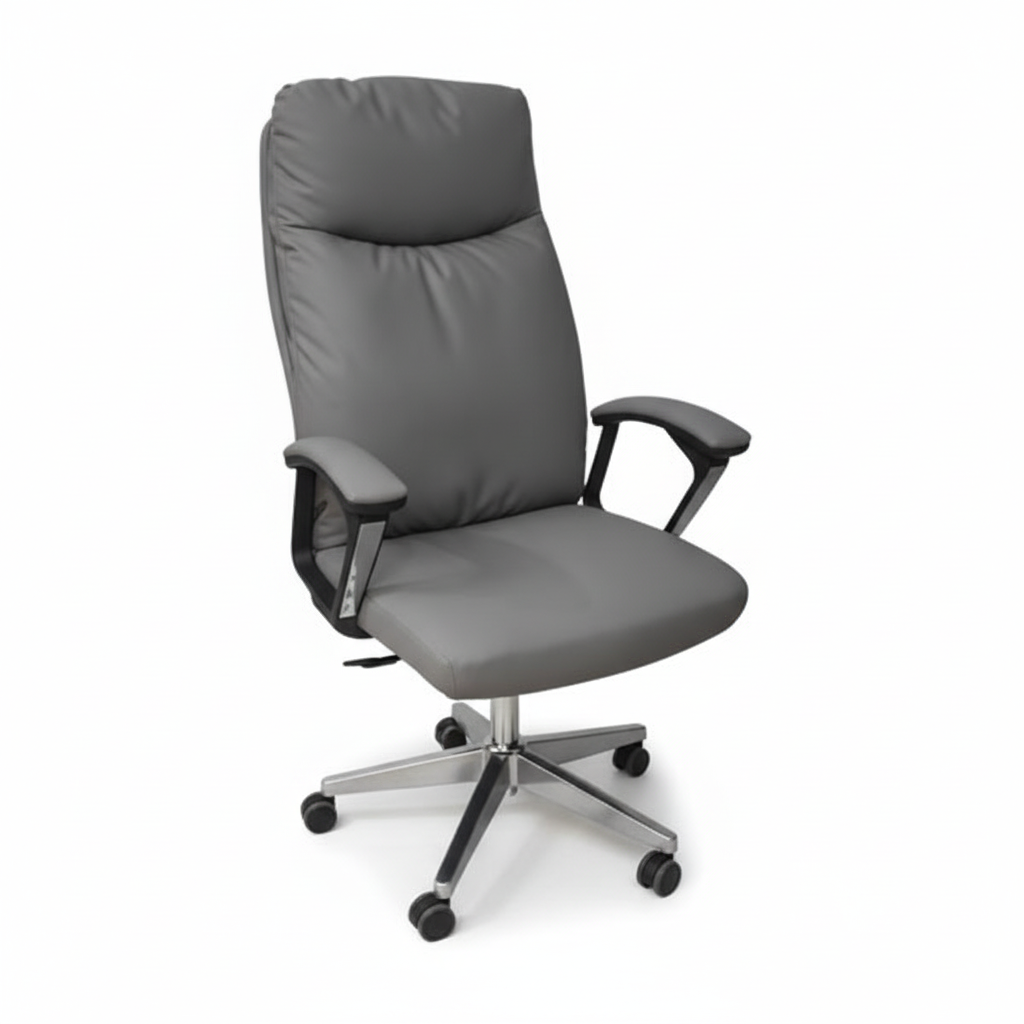 Executive Office Grey Chair High Back PU Leather Boss Chair UAE | Chrome Base Ergonomic Desk Chair | IH A35
