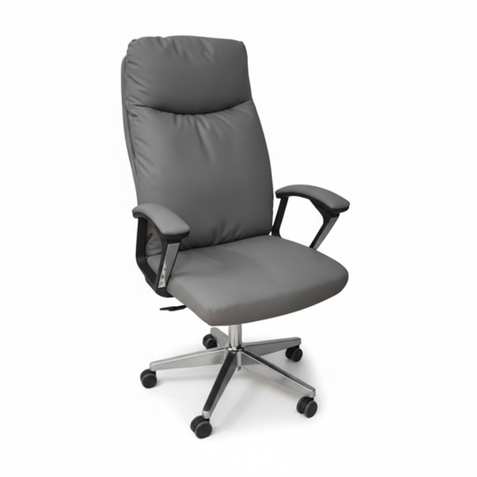 Executive Office Grey Chair High Back PU Leather Boss Chair UAE | Chrome Base Ergonomic Desk Chair | IH A35