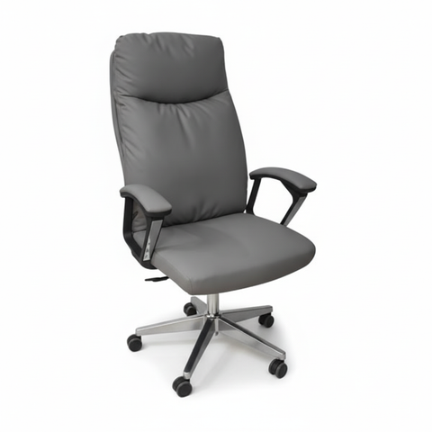 Executive Office Grey Chair High Back PU Leather Boss Chair UAE | Chrome Base Ergonomic Desk Chair | IH A35