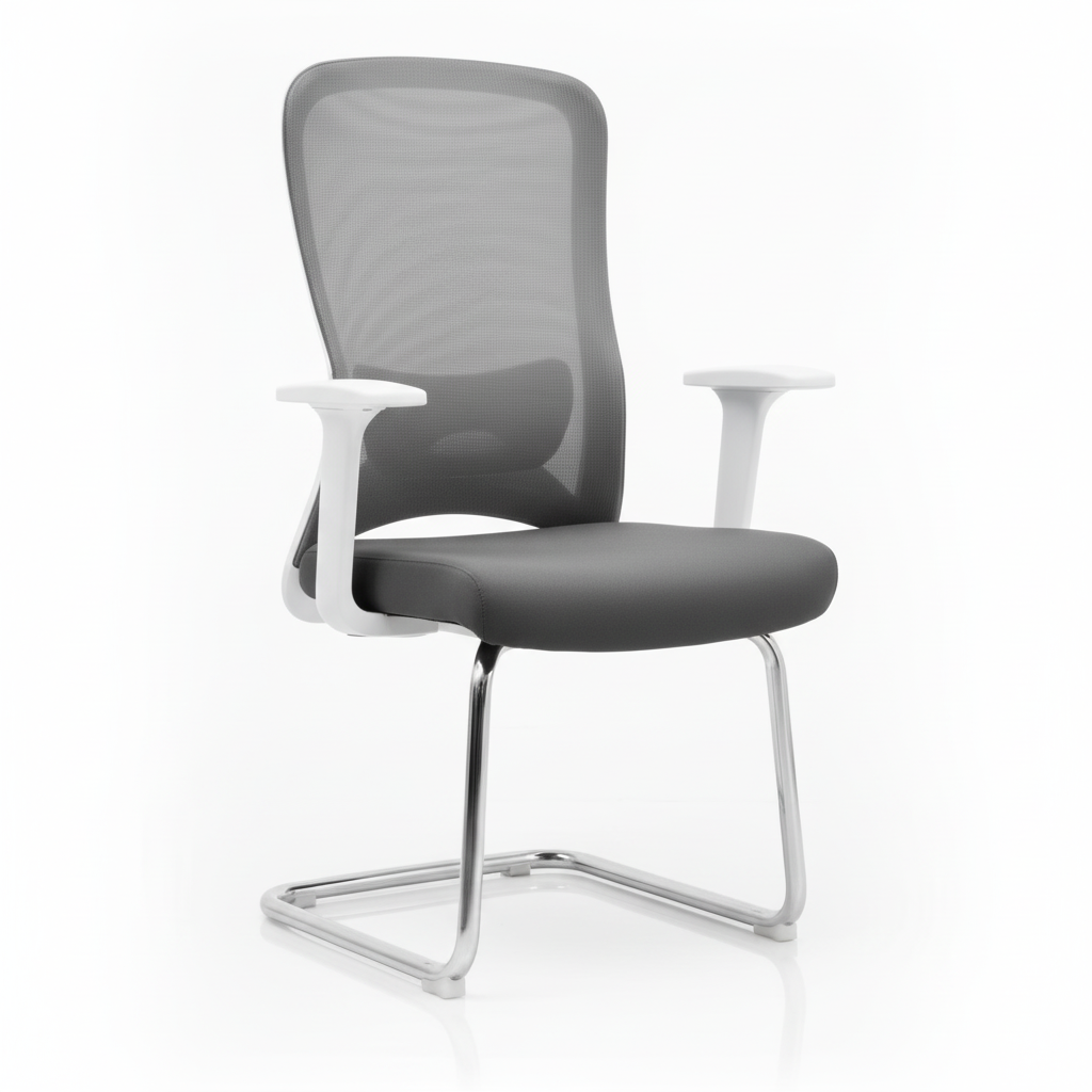 White Mesh Visitor Chair with Chrome Frame - Office Guest Chair UAE | Model Sammy VC