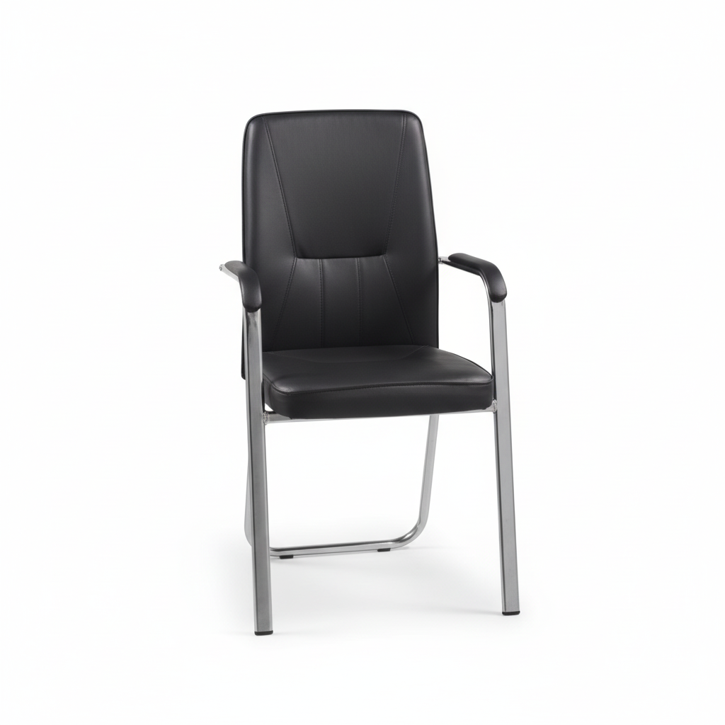 PU Leather Visitor Chair with Chrome Arms - Office Guest Seating UAE | IH 829B