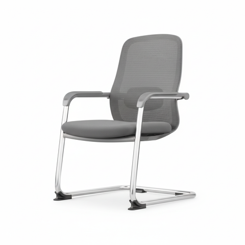 Ergonomic Mesh Visitor Chair Grey - Office Guest Chair UAE with Chrome Arms & Base | IH 202