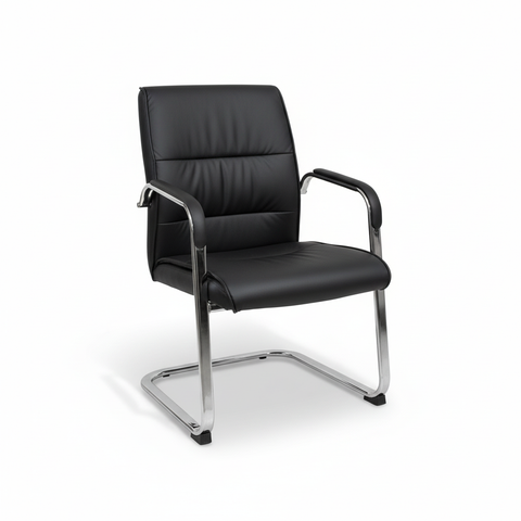 PU Leather Visitor Chair with Chrome Arms - Office Guest Seating UAE | IH 107V