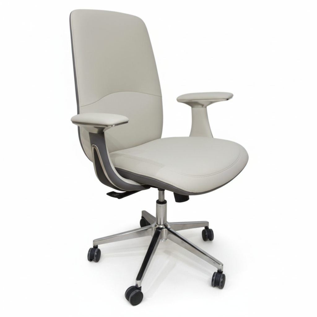 Premium High Back Office Chair - Beige & Grey PU Leather | UAE Delivery