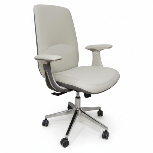 Premium High Back Office Chair - Beige & Grey PU Leather | UAE Delivery