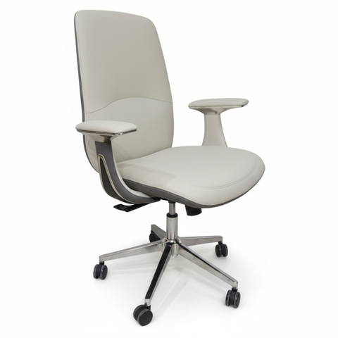 Premium High Back Office Chair - Beige & Grey PU Leather | UAE Delivery