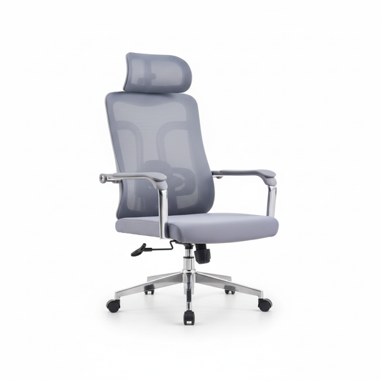 Ergonomic Mesh Grey Office Chair with Headrest - High Back Executive Chair UAE | Chrome Base | IH A-215-S