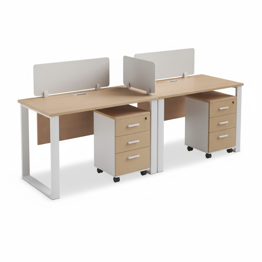 2 Person Office Workstation Desk with Drawers UAE | Oak & White 240cm | Dubai Office Furniture