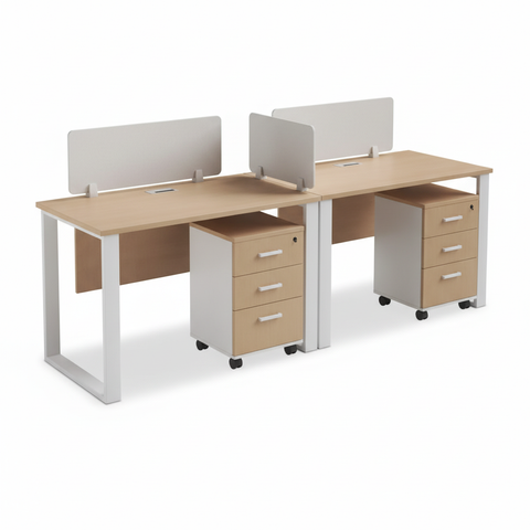 2 Person Office Workstation Desk with Drawers UAE | Oak & White 240cm | Dubai Office Furniture