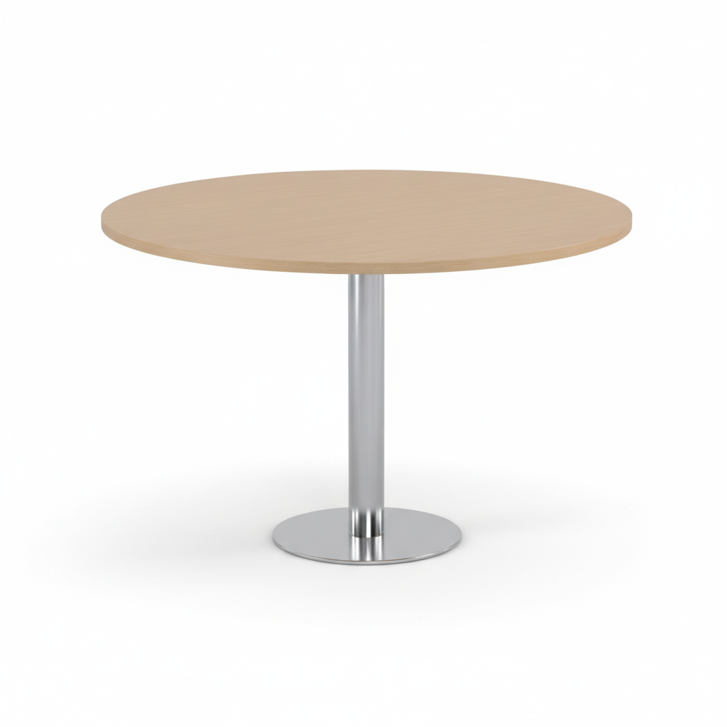 Round Office Table 120cm Oak - Meeting Table Dubai UAE | Chrome Legs