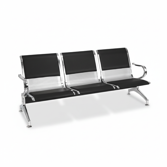 Airport Chair 3-Seater Steel Silver & Black PVC - UAE Delivery