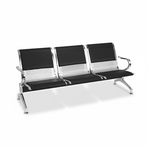 Airport Chair 3-Seater Steel Silver & Black PVC - UAE Delivery