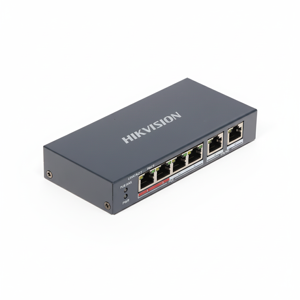 Hikvision DS-3E0106P-E-M 4-Port Fast Ethernet Unmanaged PoE Switch UAE | 60W PoE+ Network Switch Dubai Abu Dhabi Sharjah Ajman Umm Al Quwain Ras Al Khaimah Fujairah